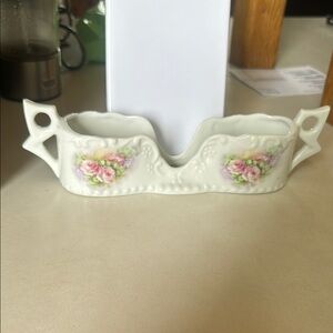 Winrose Collection USA Double Spoon Rest Floral Ceramic Vase with Handles EUC